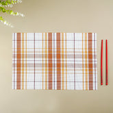 Brown & White Plaid Table Mat with Textured Weave